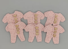 Set of 6 - Baby Pink Crochet Onesie with Wooden Teddy Bear Buttons, Baby shower, Baby welcome favors, Crochet mini outfit