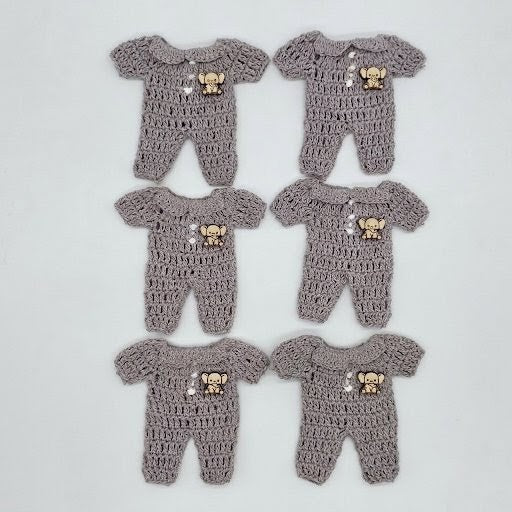 Mini Crochet Baby Romper Party Favor with Laser Engraved Elephant - Set of 6 Party Gift