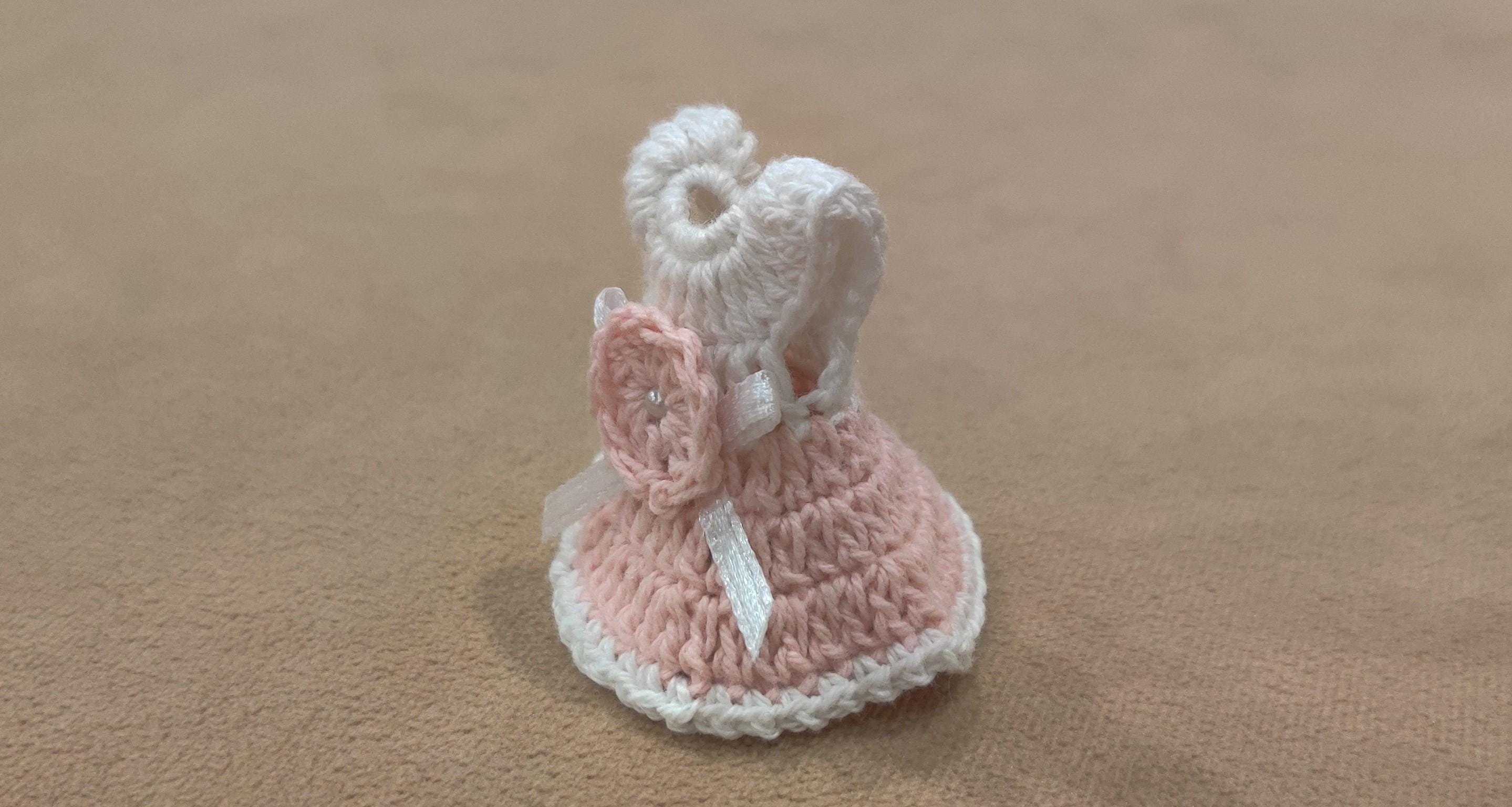 Set of 6 - Pink Baby Dress with White Top, Pink Flower, Baby shower favors, Baby Pink, Baby welcome favors, Crochet mini dress, quinceanera