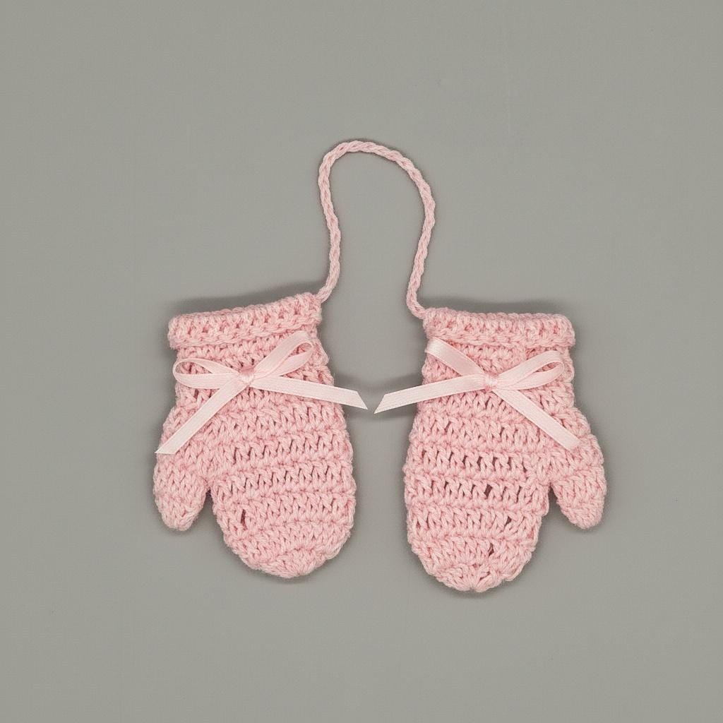 Mini Crochet Baby Pink Mittens Favor - Baby Girl Shower Keepsake - Set of 5 Pairs - Hand-Stitched Mitten Party Favor