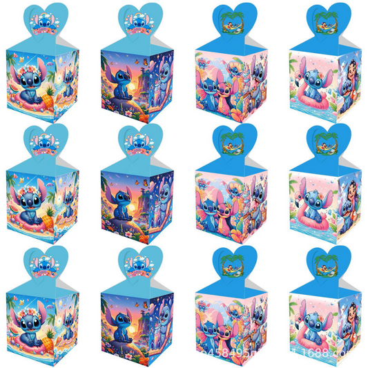 12 Lilo & Stitch Favor Boxes, Heart-Top Candy Treat Boxes, Hawaiian Luau Birthday Party Supplies, Tropical Ohana Theme