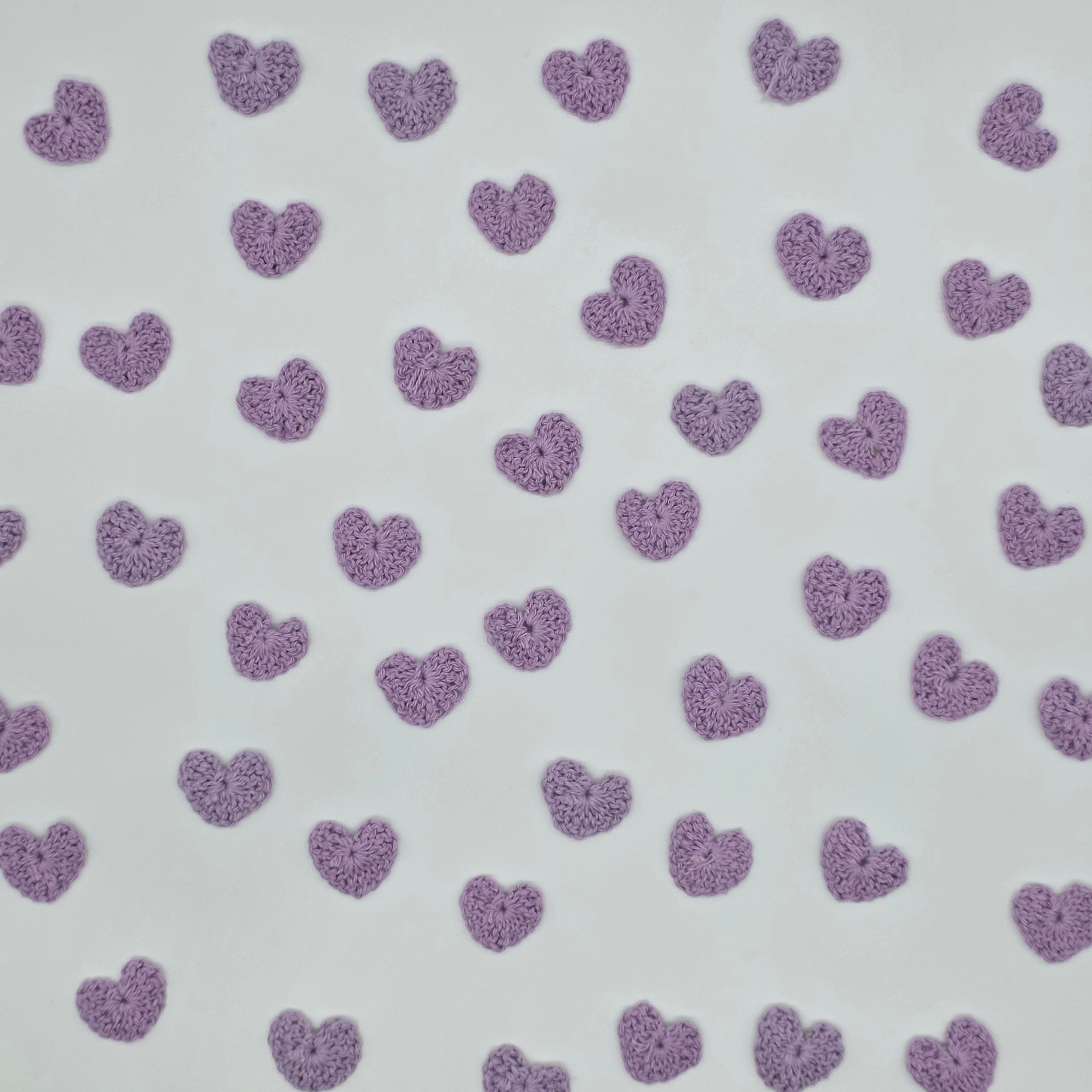 Tiny Lilac Crochet Hearts 1" Appliques, Set of 12 Tiny Yarn Hearts for Scrapbooking, Sewing, Crafts & Valentine's Day