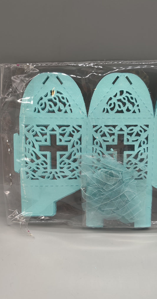 Baby Blue Favor Box, Holy Cross, Religious, Baptism, Christening, Easter, Communion, Confirmation - Set of 12 Favor Boxes