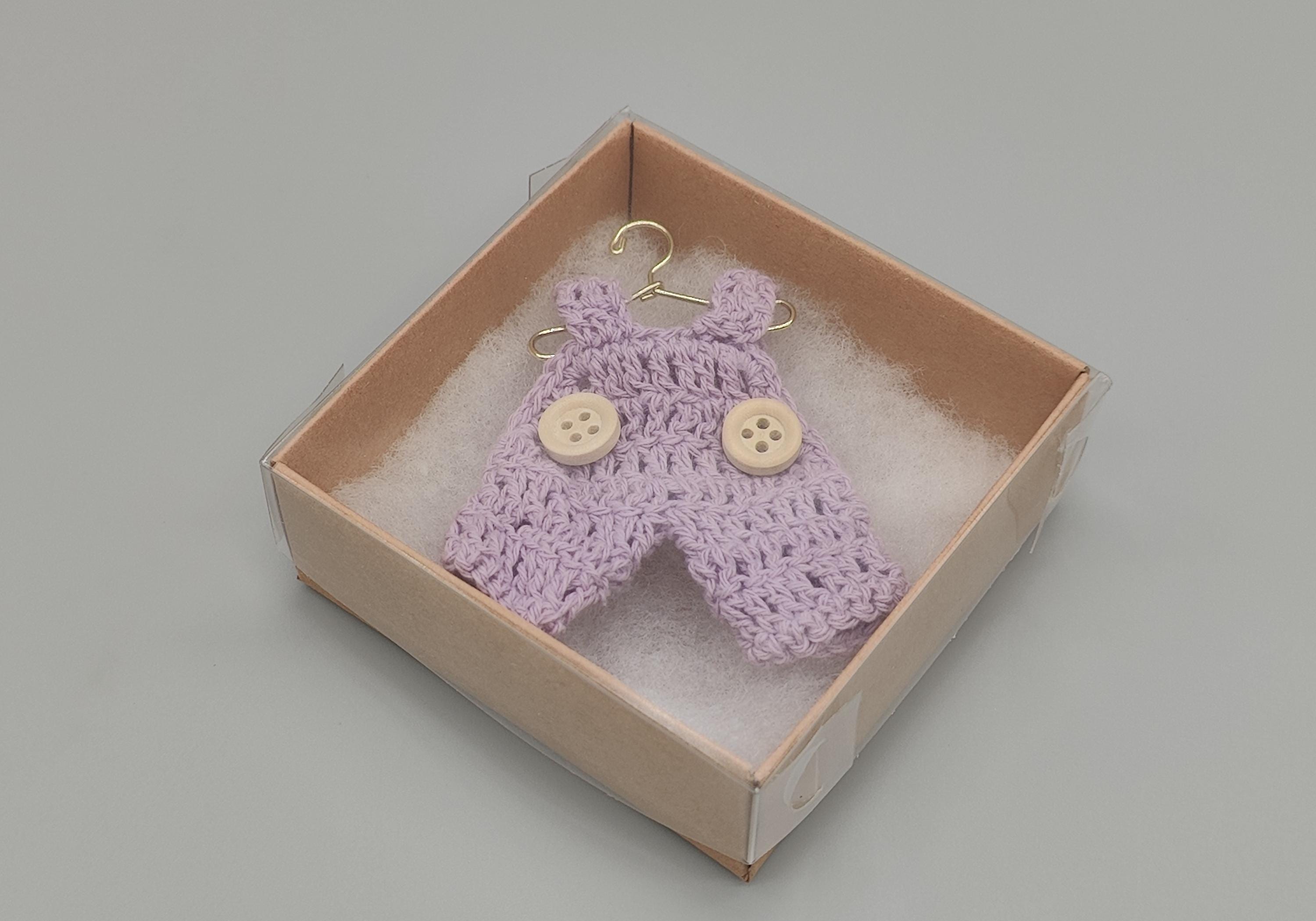 Set of 6 Mini Crochet Lilac Baby Overalls - Baby Shower Favors, Gender Reveal Decor, Birthday Party Gift, Miniature Doll Clothes