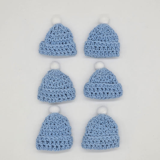 Handmade Mini Crochet Blue Beanie Party Gift - 6 pcs - Tiny Knit Hat Party Favor for Crafts & Decor