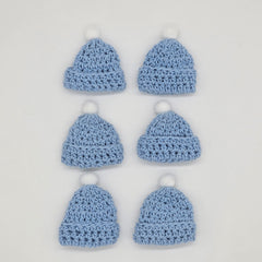 Handmade Mini Crochet Blue Beanie Party Gift - 6 pcs - Tiny Knit Hat Party Favor for Crafts & Decor