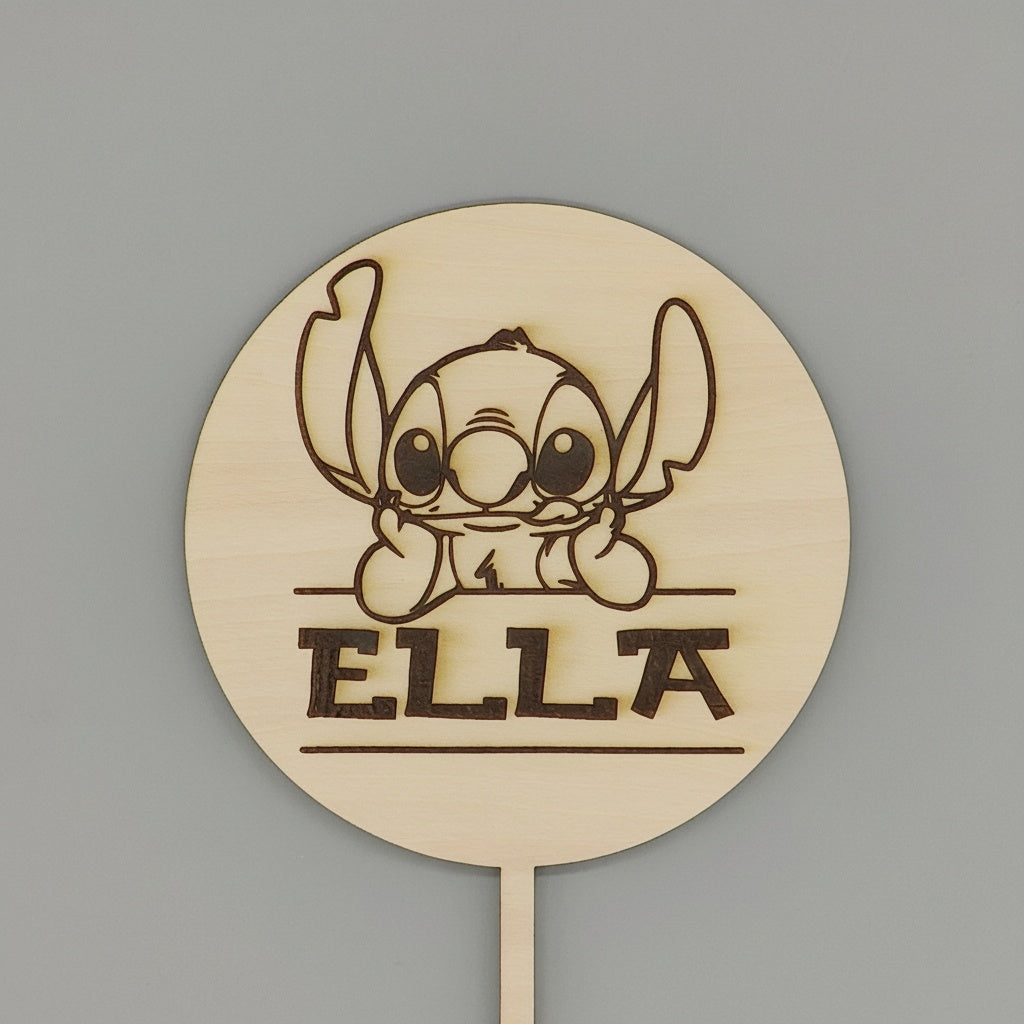 Custom Wooden Stitch Cake Topper - Engraved with Any Name - Personalized Lilo and Stitch Birthday Party Decor