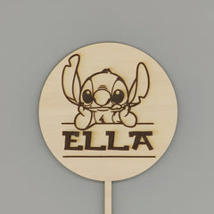 Custom Wooden Stitch Cake Topper - Engraved with Any Name - Personalized Lilo and Stitch Birthday Party Decor