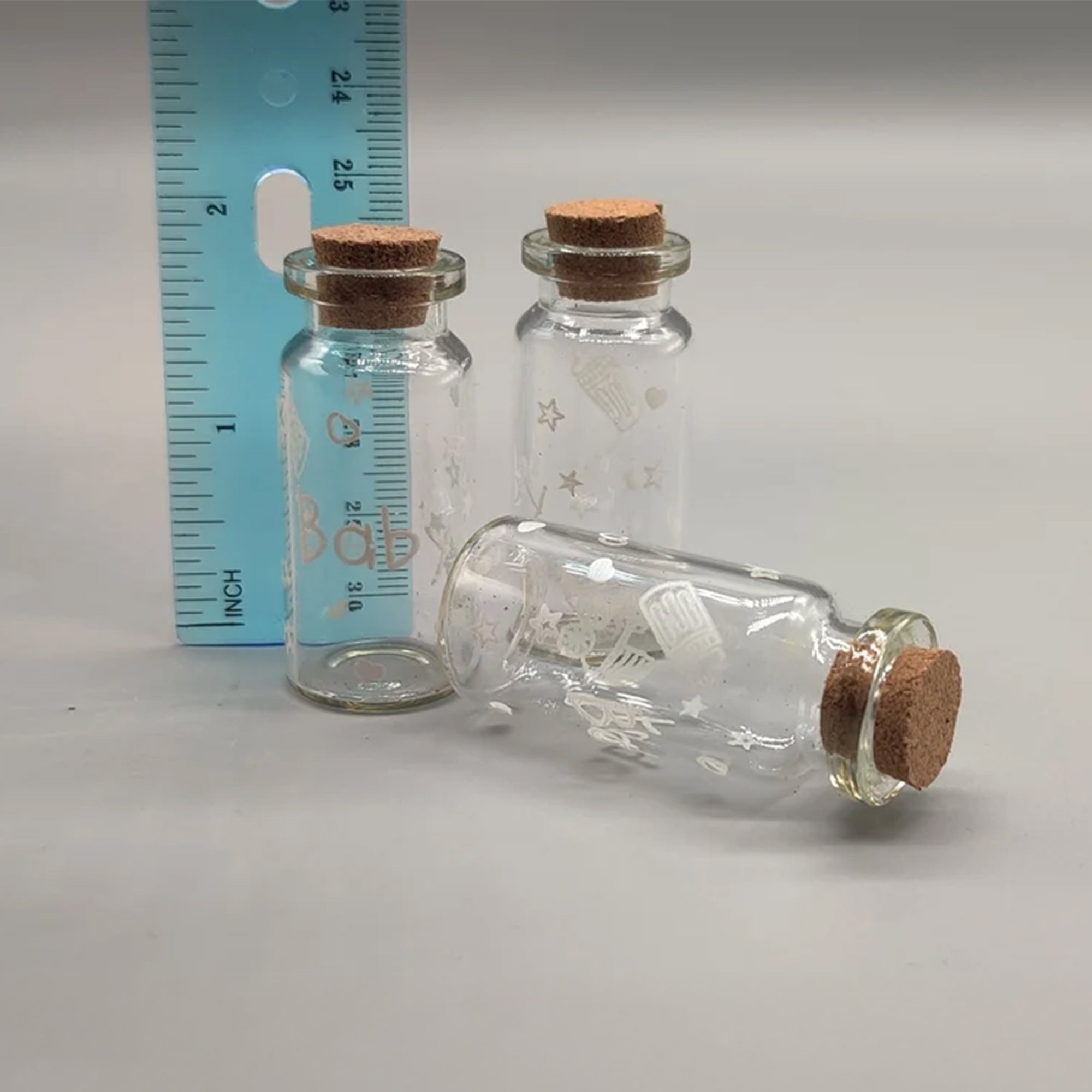 Mini glass baby theme jars with cork stopper - Set of 12