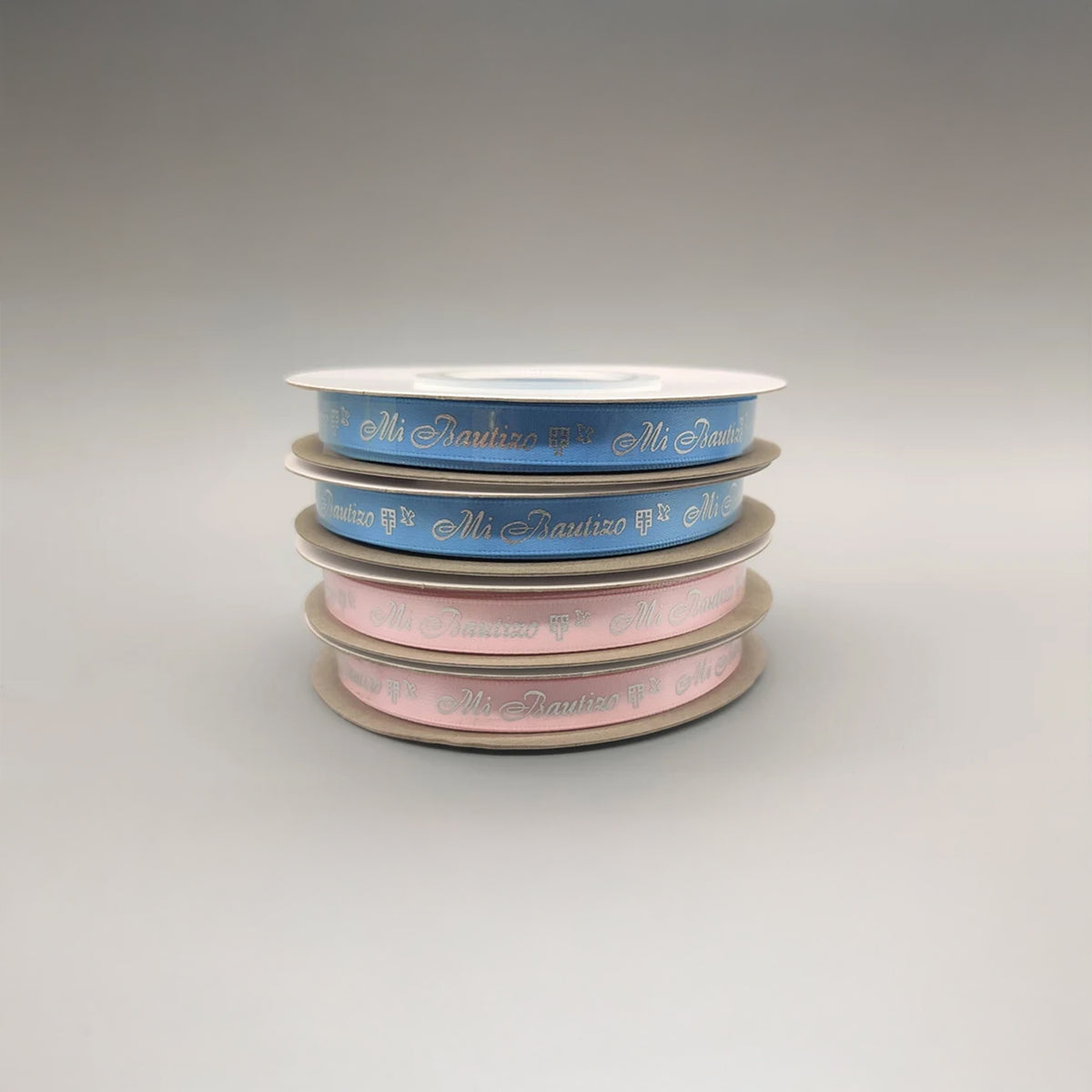 Mi Bautizo Ribbon – Holy Cross & Dove, Baby Blue or Pink, 25 Yards
