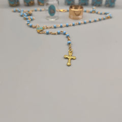 Baptism Favors Set of 12 – Baby Blue Beaded Rosary Necklace in Bottle