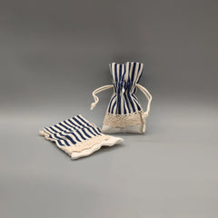 Set of 5 Fabric Favor Bags – Lace Drawstring, Red or Navy Stripe