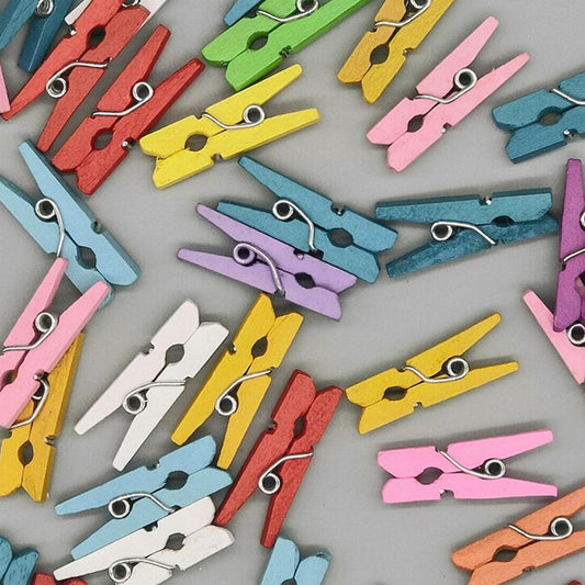 Mini wooden baby clothespins - 50 pcs - Colorful, Bright assorted colors, rainbow colors, fun for kids, party favor