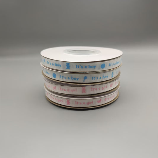 “It’s a Boy & It’s a Girl” Grosgrain Ribbons – 3/8" x 25 Yards