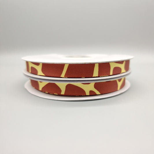 Giraffe Ribbons - Giraffe Pattern Ribbons - 25 Yards - Choice of 2 sizes - 3/8 in x 25 yards OR ~1 in x 25 yards - Grosgrain Ribbon