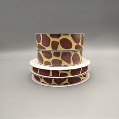 Giraffe Ribbons - Giraffe Pattern Ribbons - 25 Yards - Choice of 2 sizes - 3/8 in x 25 yards OR ~1 in x 25 yards - Grosgrain Ribbon