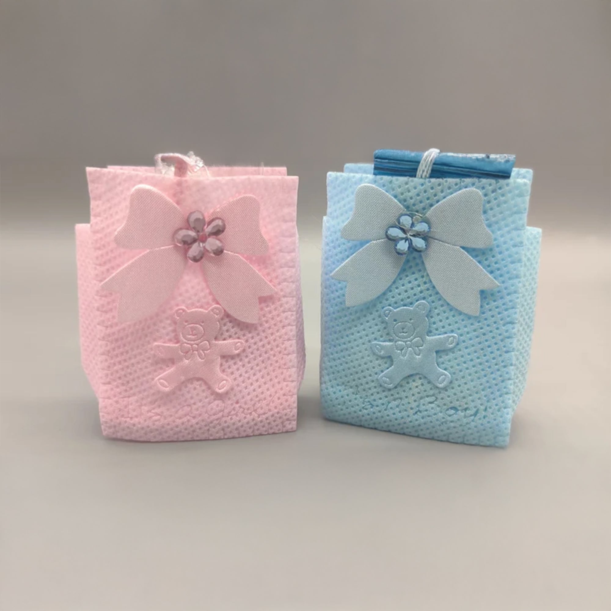 Set of 12 Mini Favor Bags – Baby Shower & Welcome Favors, Pink or Blue