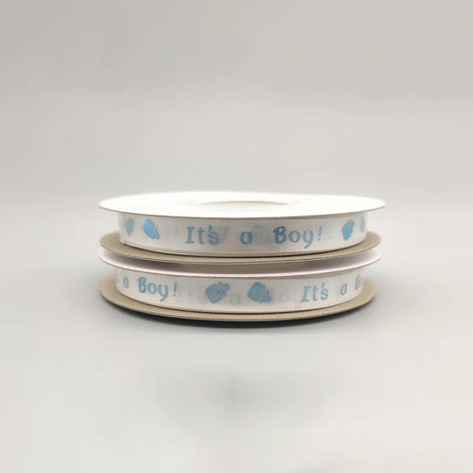 It's a Boy Baby Blue Ribbon with Baby Bottle print - 3/4" x 25Y