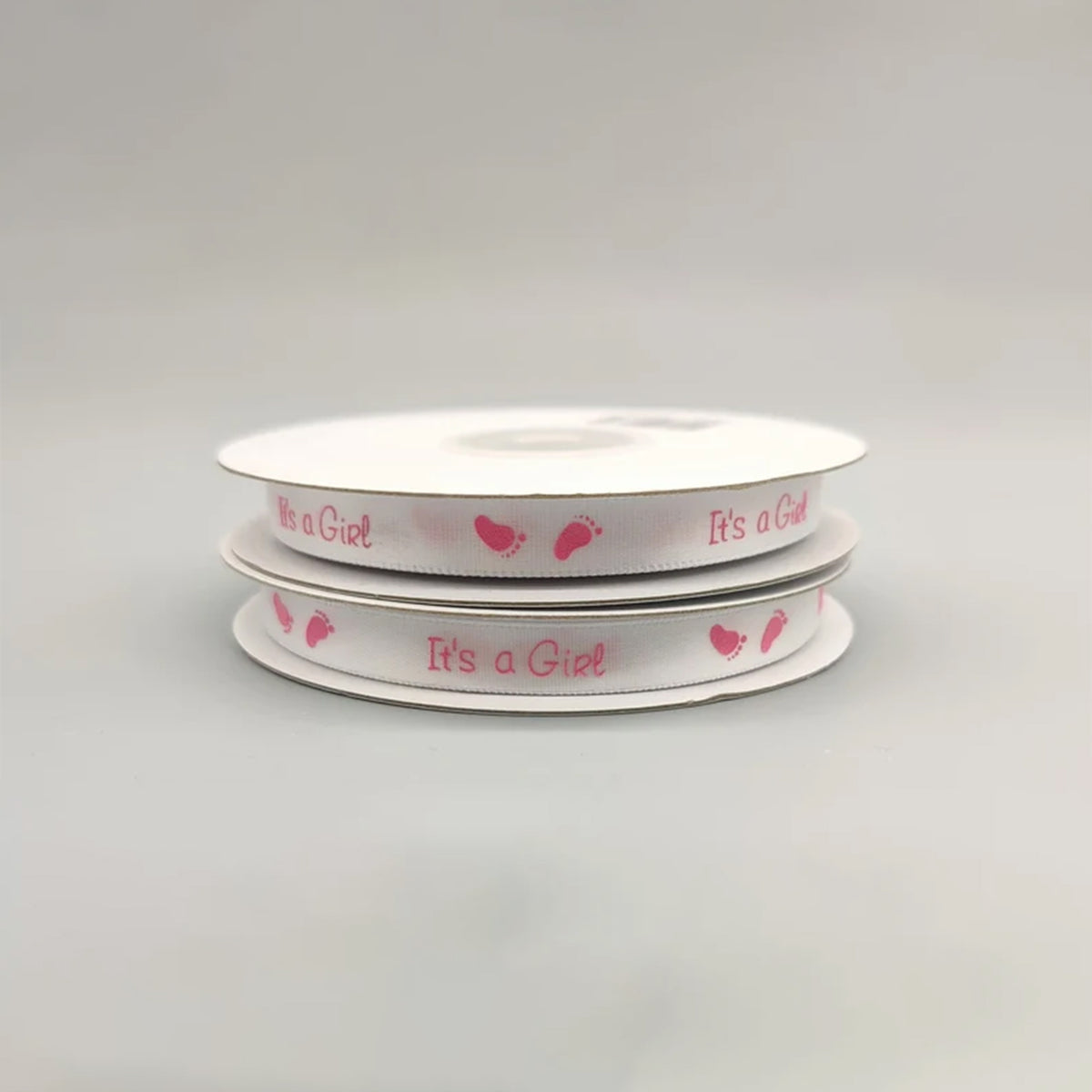 It's a Girl Baby Pink Grossgrain Ribbon with Baby Footprint - 3/4" x 25Y