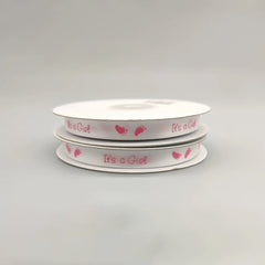 It's a Girl Baby Pink Grossgrain Ribbon with Baby Footprint - 3/4" x 25Y