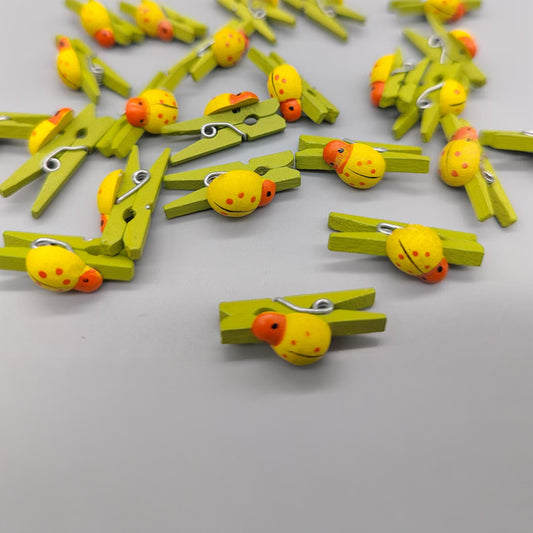 Mini wooden baby clothespins - 12 pcs - Sage Green with Lady Bug - baby shower baby welcome, baby favors, party favor