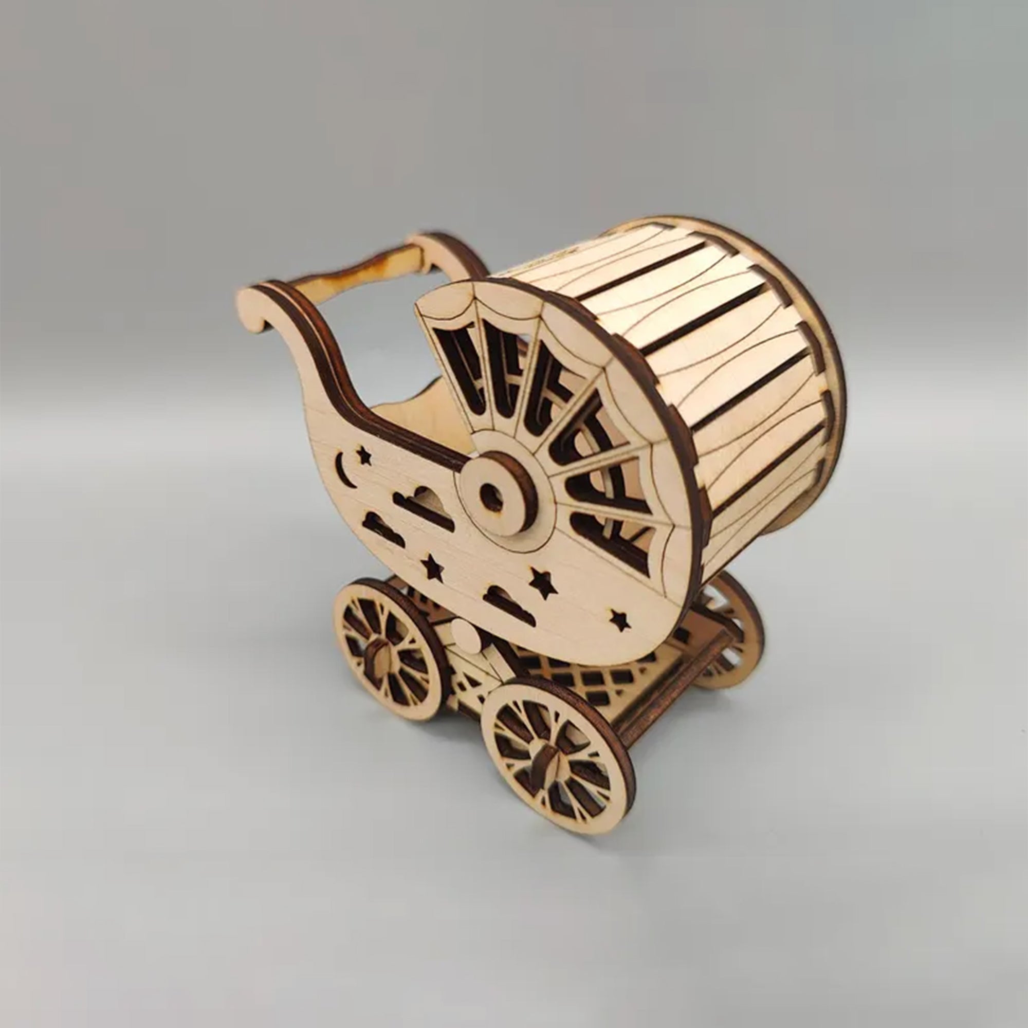 Personalized Wooden Baby Stroller Favor | Perfect for Chocolate Treats | Baby Shower Keepsake | Chique detailed designer carriage favor