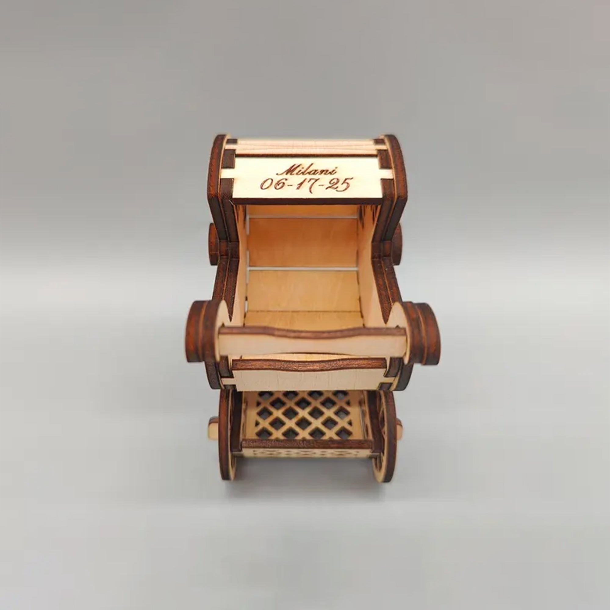 Personalized Wooden Baby Stroller Favor | Perfect for Chocolate Treats | Baby Shower Keepsake | Chique detailed designer carriage favor