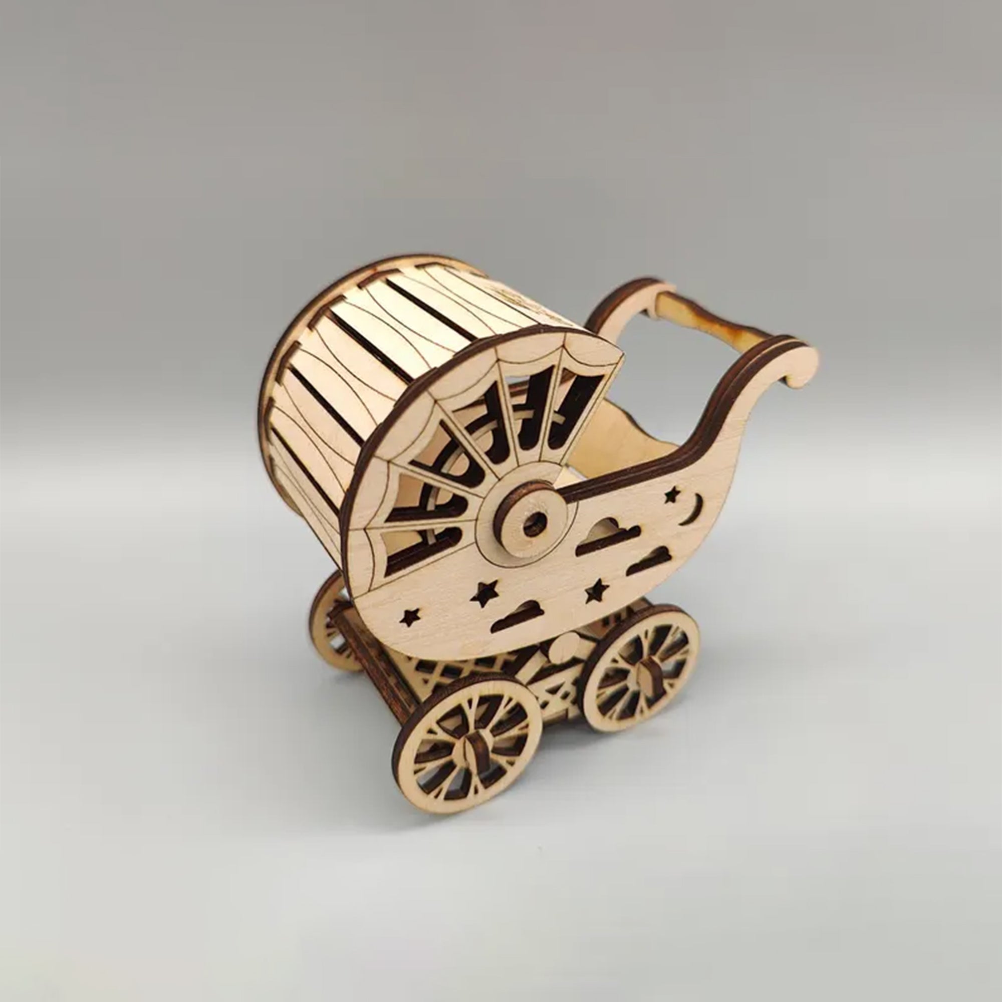 Personalized Wooden Baby Stroller Favor | Perfect for Chocolate Treats | Baby Shower Keepsake | Chique detailed designer carriage favor