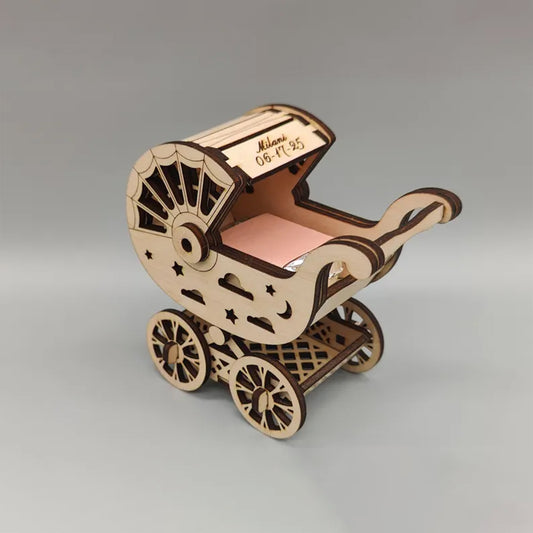 Personalized Wooden Baby Stroller Favor | Perfect for Chocolate Treats | Baby Shower Keepsake | Chique detailed designer carriage favor