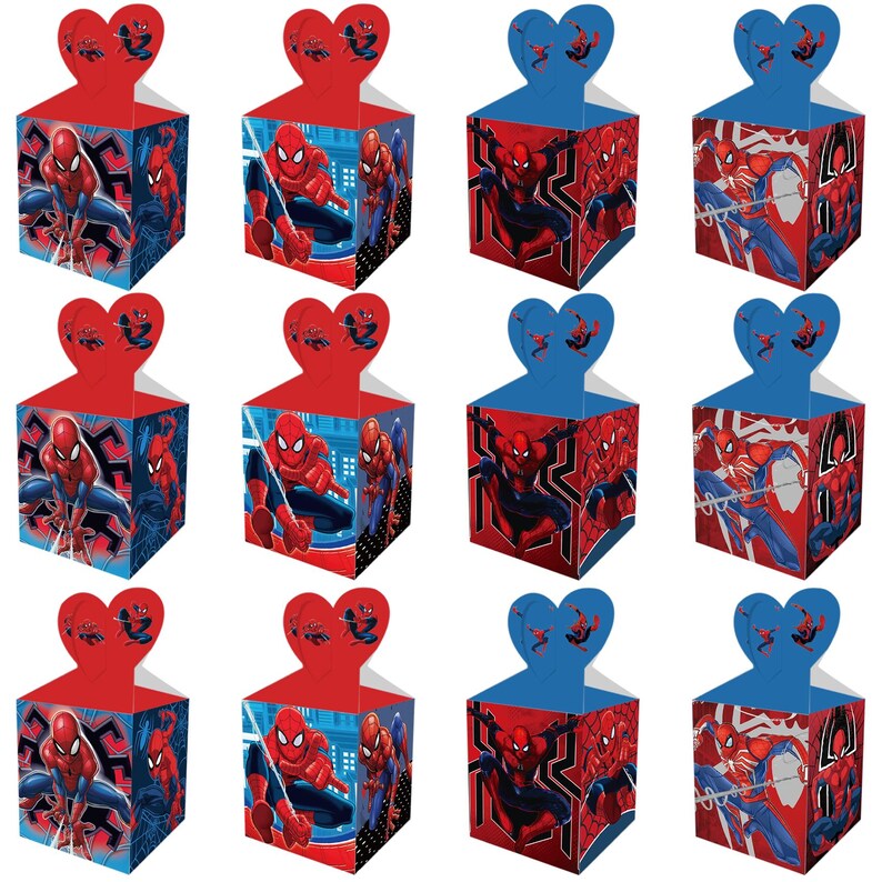 Set of 12 Spider-Man Inspired Favor Boxes – Superhero Party Favors, Spiderman Birthday, Treat Box