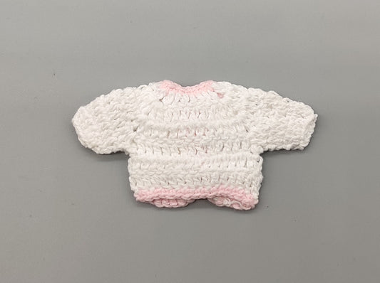 Set of 6 White Crochet Mini Jackets with Pink Bow – Baby Shower Favors