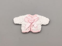 Set of 6 White Crochet Mini Jackets with Pink Bow – Baby Shower Favors