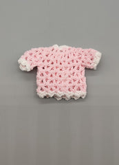 Set of 6 Pink Crochet Mini Jackets with White Trim – Baby Shower Favors
