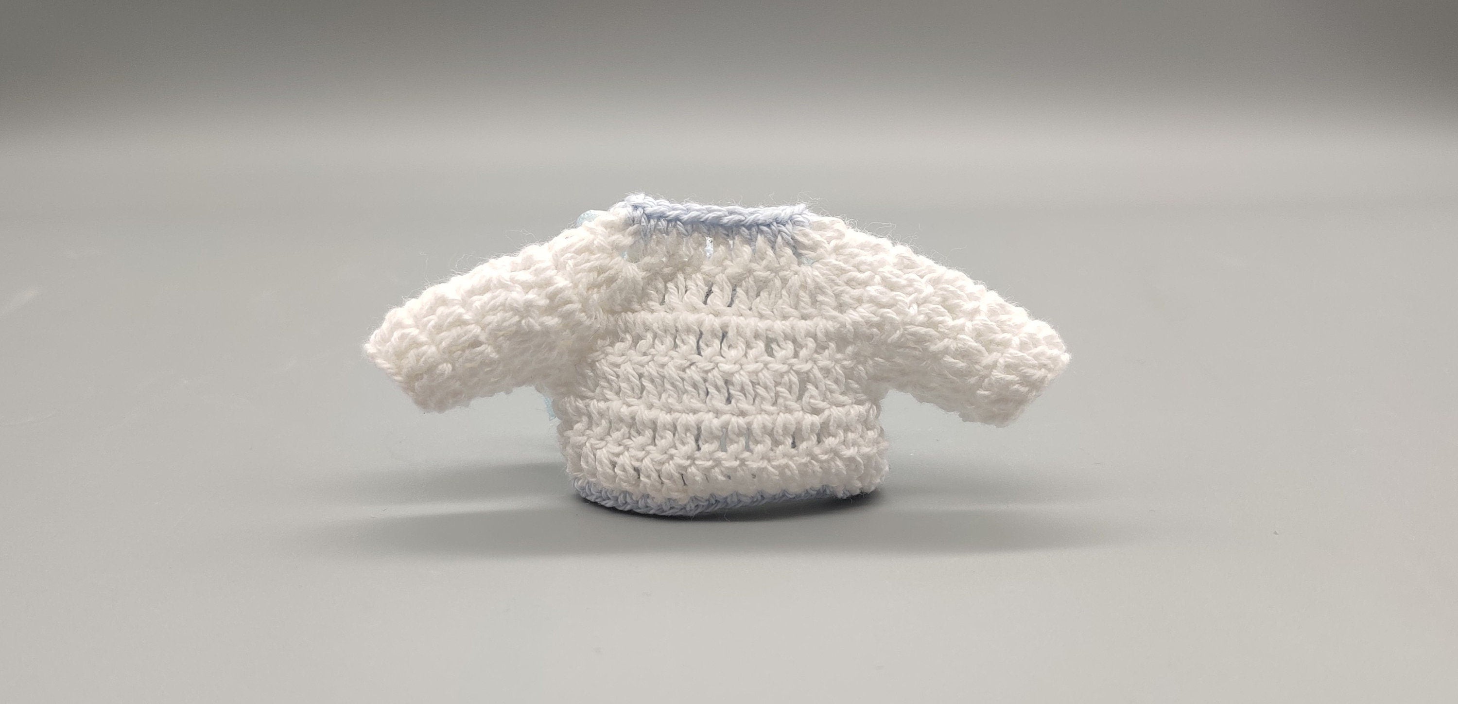 Set of 6 White Crochet Mini Jackets with Blue Bow – Baby Shower Favors