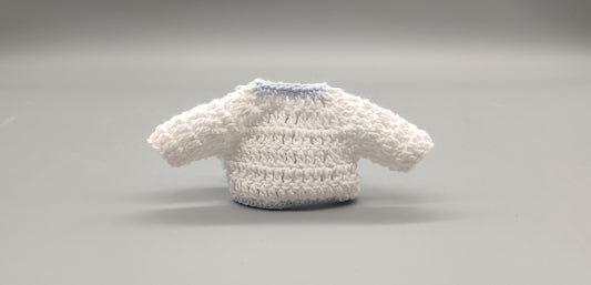 Set of 6 White Crochet Mini Jackets with Blue Bow – Baby Shower Favors