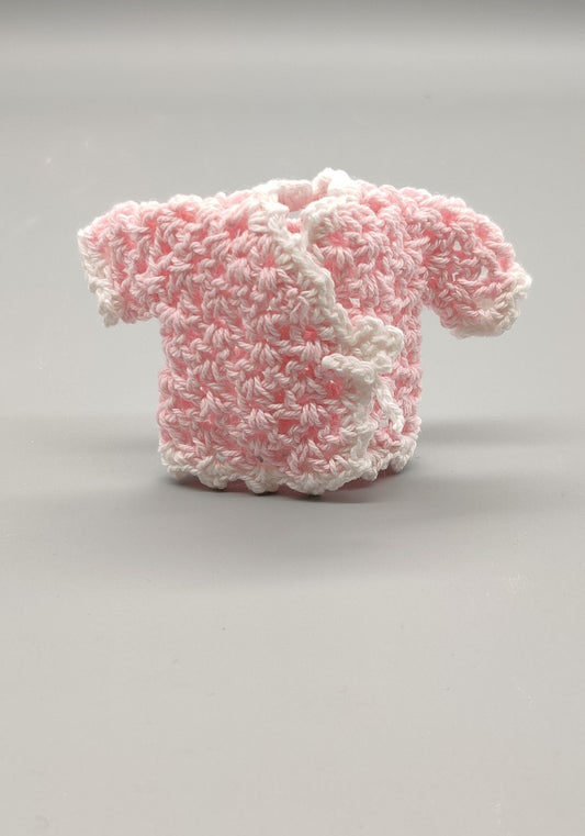 Set of 6 Pink Crochet Mini Jackets with White Trim – Baby Shower Favors