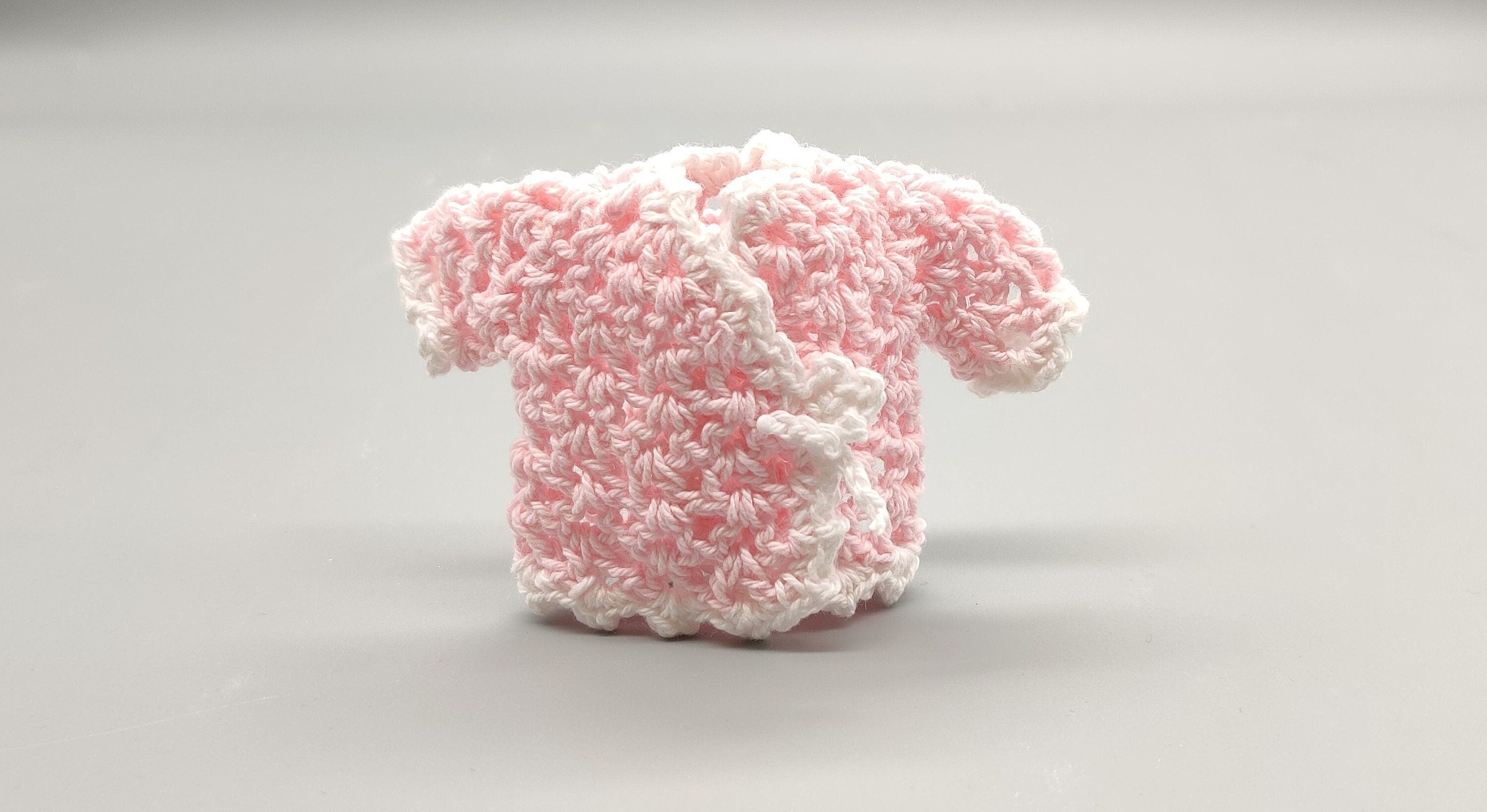 Set of 6 Pink Crochet Mini Jackets with White Trim – Baby Shower Favors