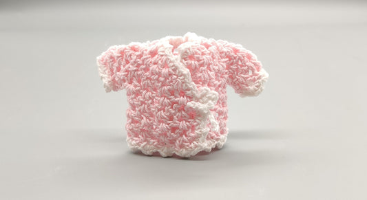 Set of 6 Pink Crochet Mini Jackets with White Trim – Baby Shower Favors