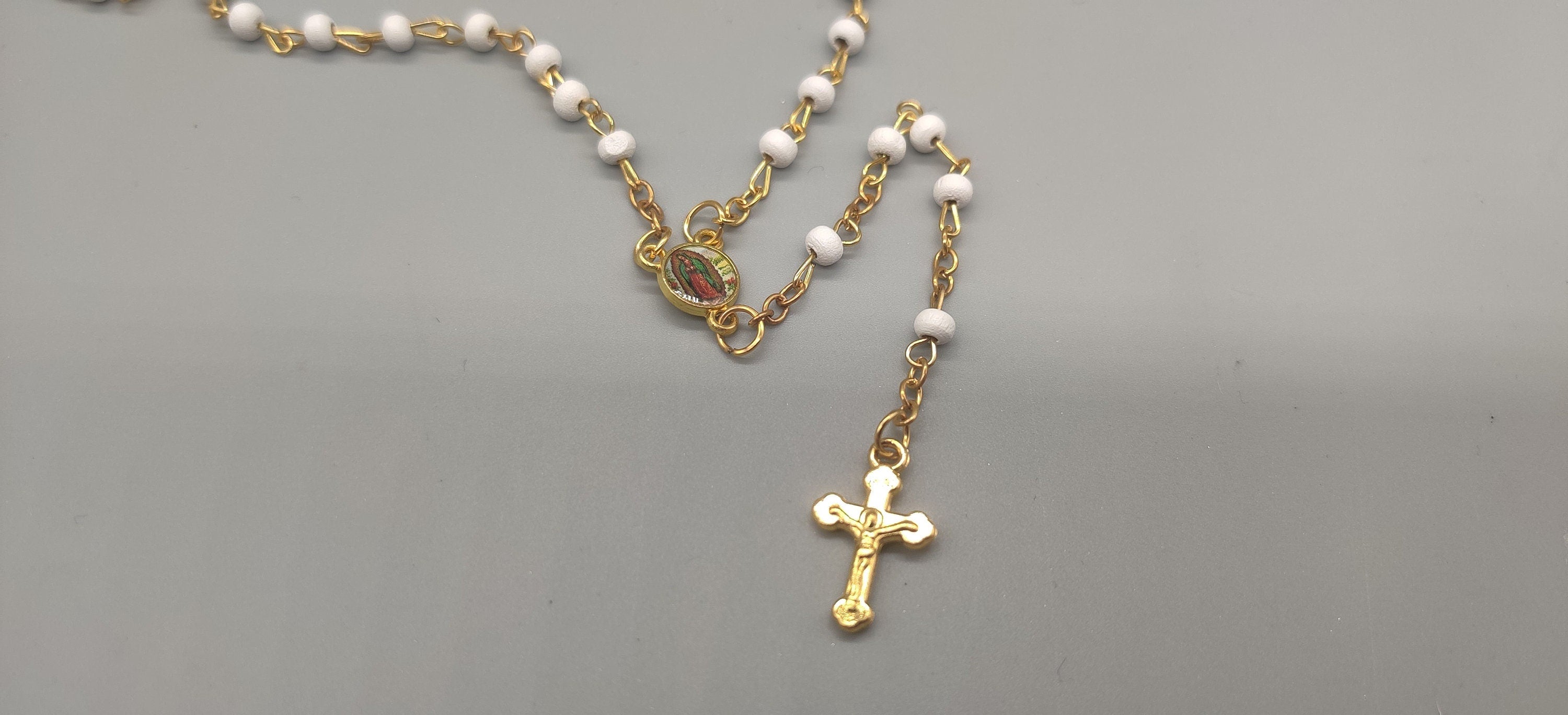 Set of 12 White Beaded Rosary Baptism Favors – Gold or Silver
