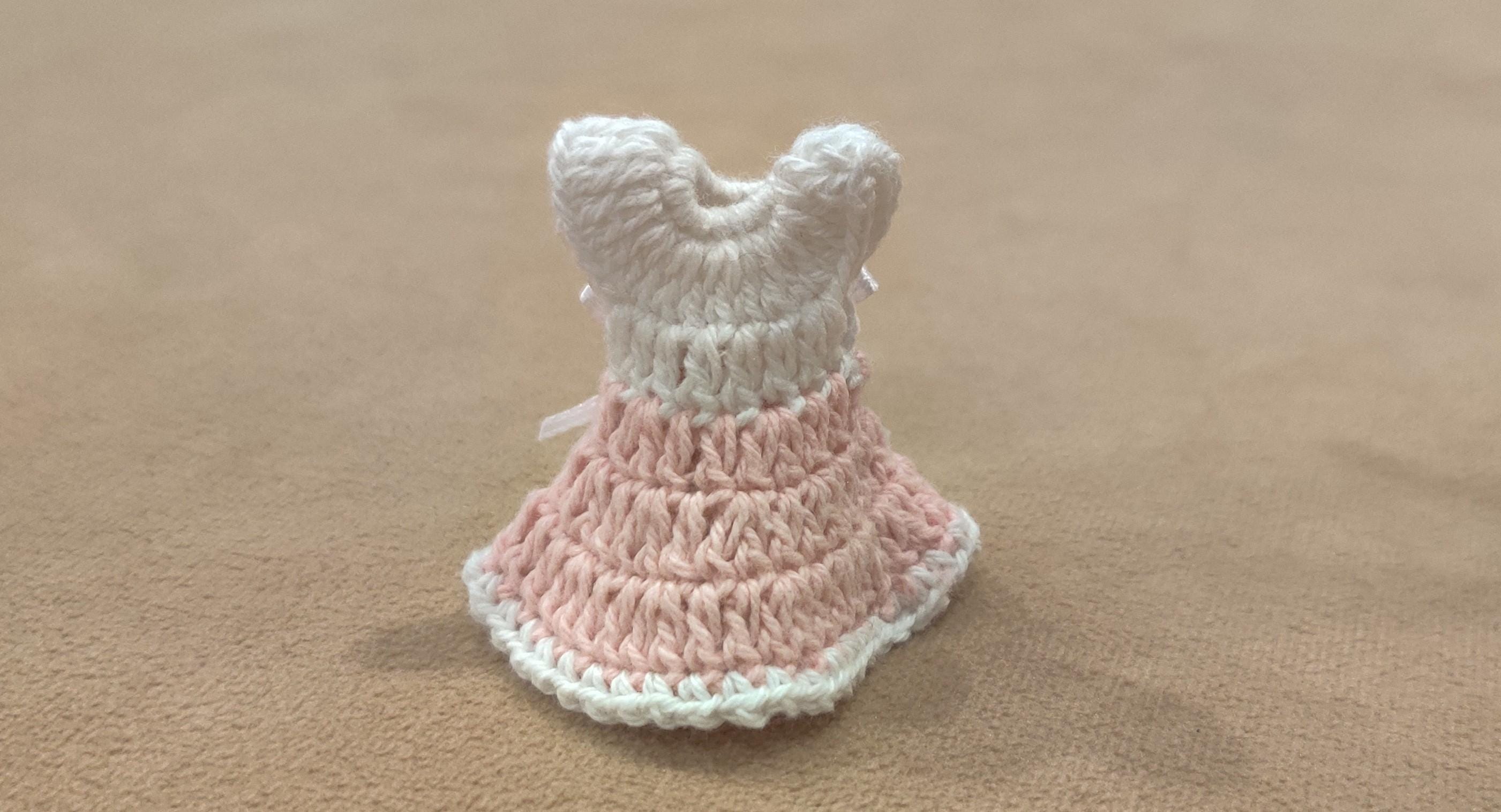 Set of 6 Pink Baby Crochet Dresses White Top, Pink Flower – Baby Shower & Welcome Favors