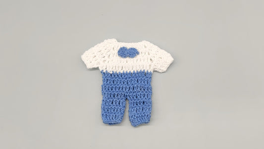 Set of 6 Baby Blue & White Crochet Mini Outfits – Baby Shower Favors