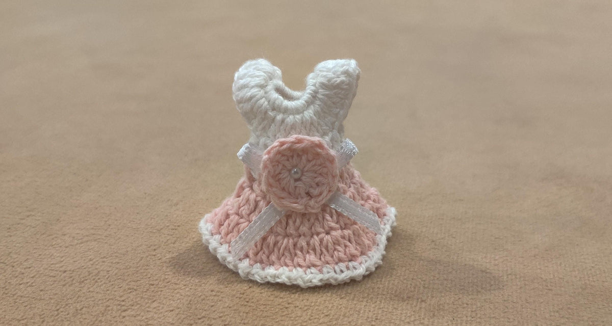 Set of 6 Pink Baby Crochet Dresses White Top, Pink Flower – Baby Shower & Welcome Favors