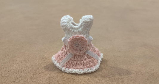 Set of 6 Pink Baby Crochet Dresses White Top, Pink Flower – Baby Shower & Welcome Favors