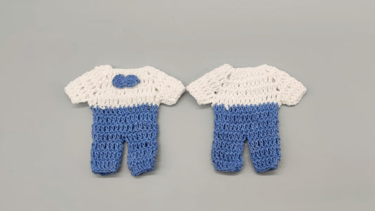 Set of 6 Baby Blue & White Crochet Mini Outfits – Baby Shower Favors