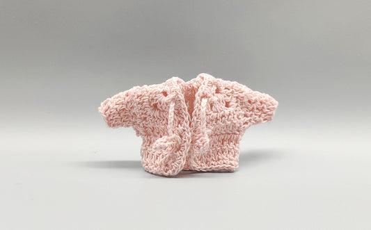 Set of 6 Baby Pink Crochet Mini Jackets with Cord Ties – Baby Shower Favors