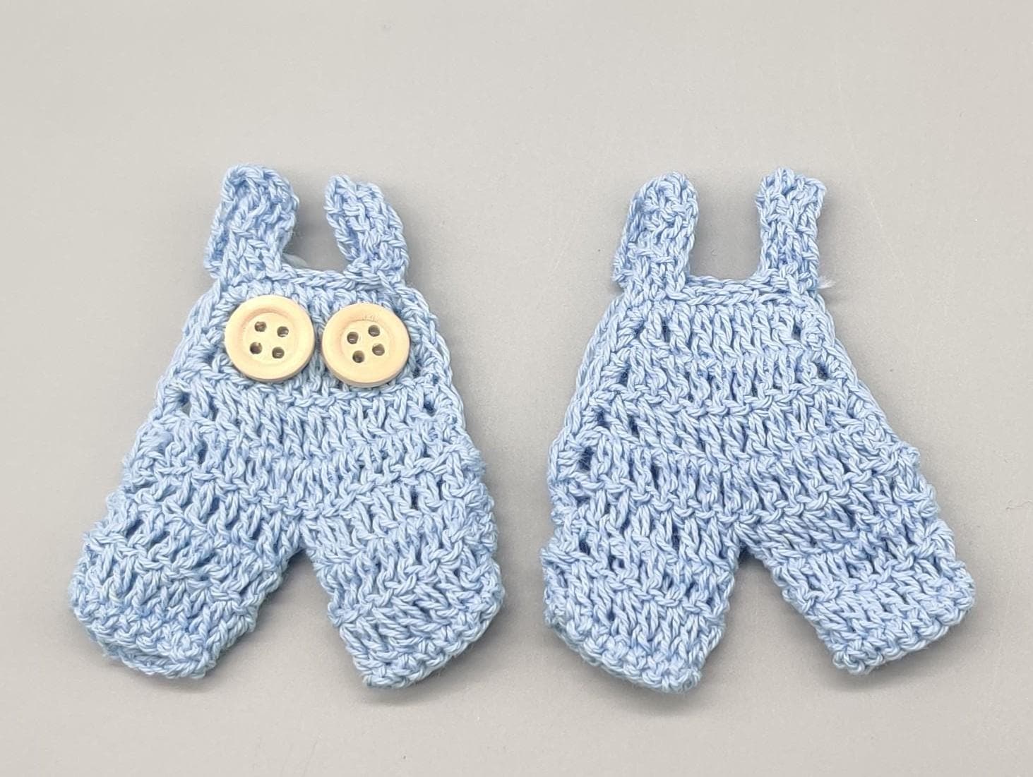 Set of 6 Baby Blue Crochet Overalls – Baby Shower & Welcome Favors