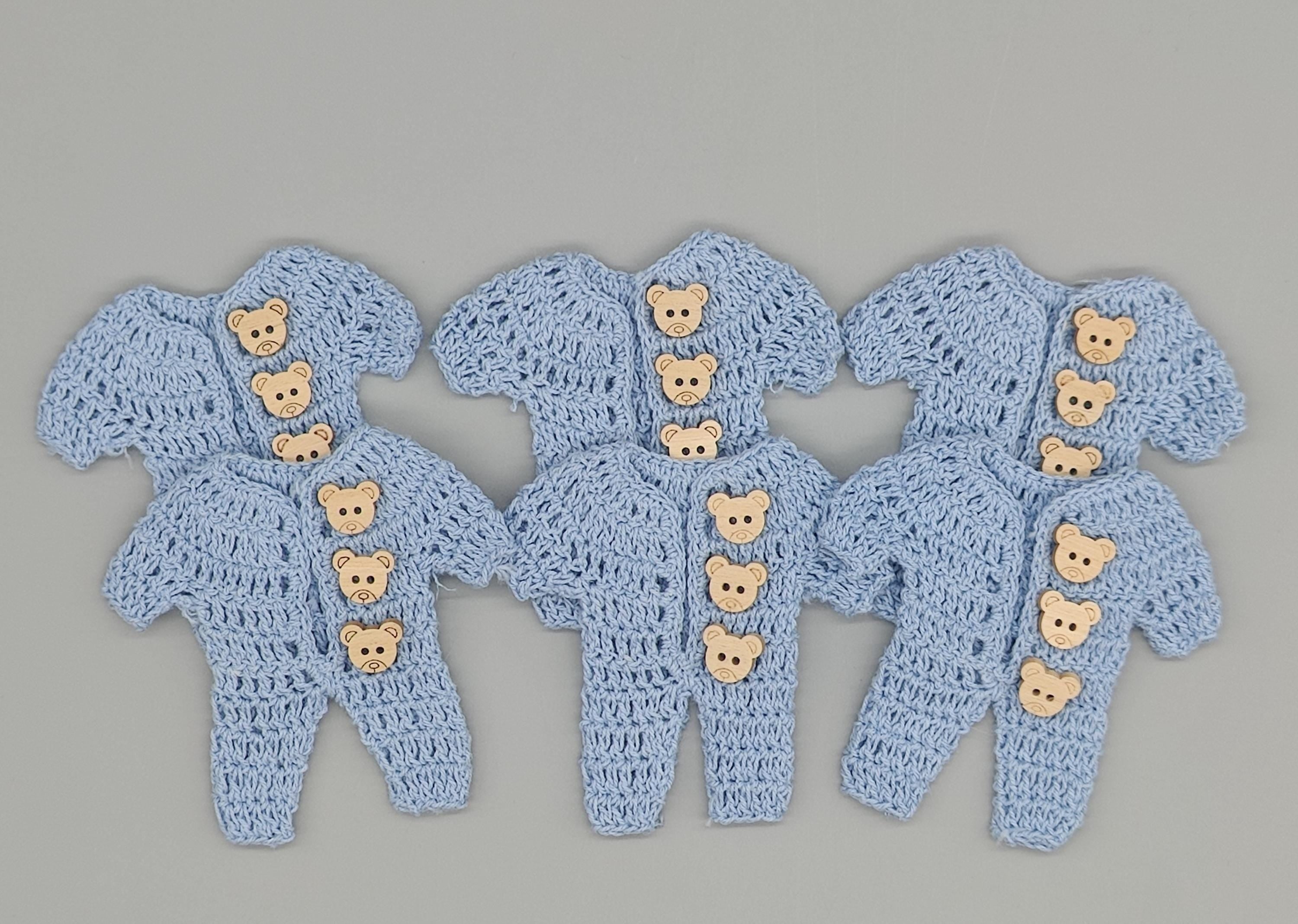 Set of 6 Baby Blue Crochet Onesies – Baby Shower & Welcome Favors