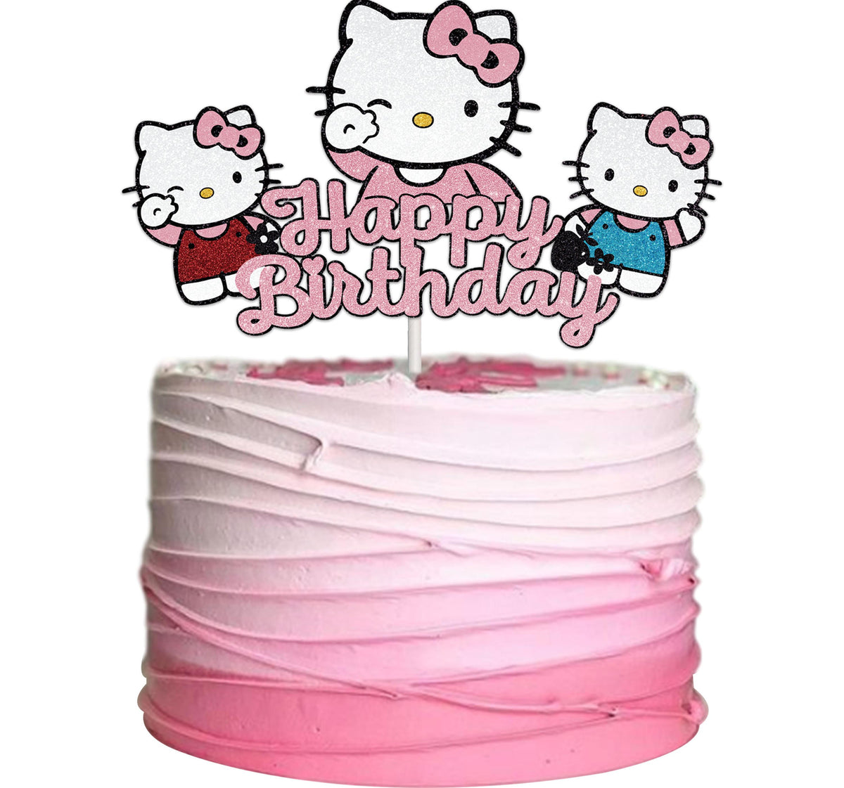 Custom Kitty Happy Birthday Cake Topper - Shimmery Violet - Red and Blue Kitty