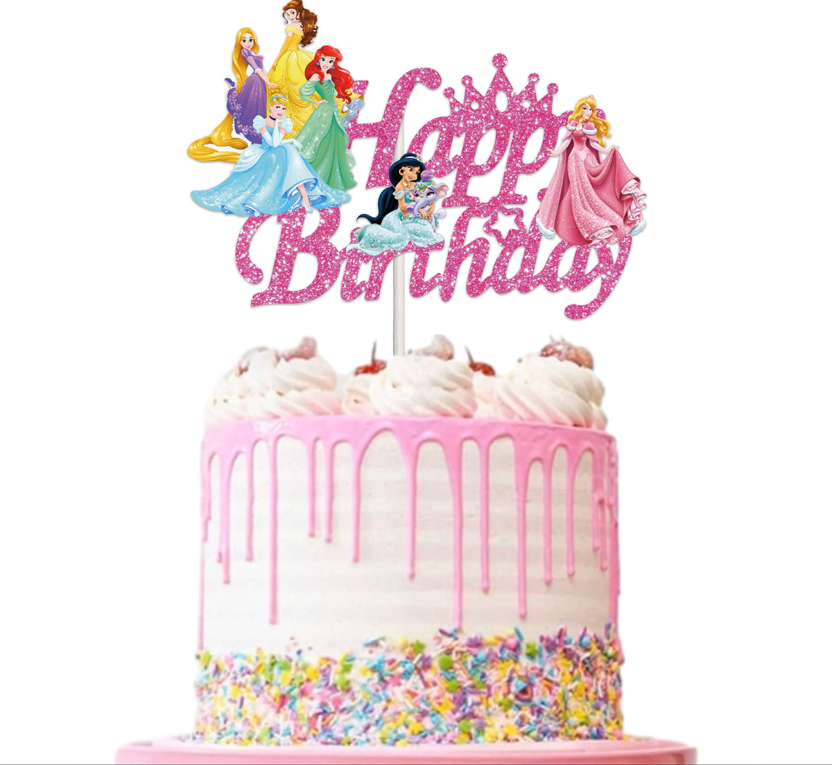 Custom Fairy Tale Princess Birthday Cake Topper – Shimmery Pink