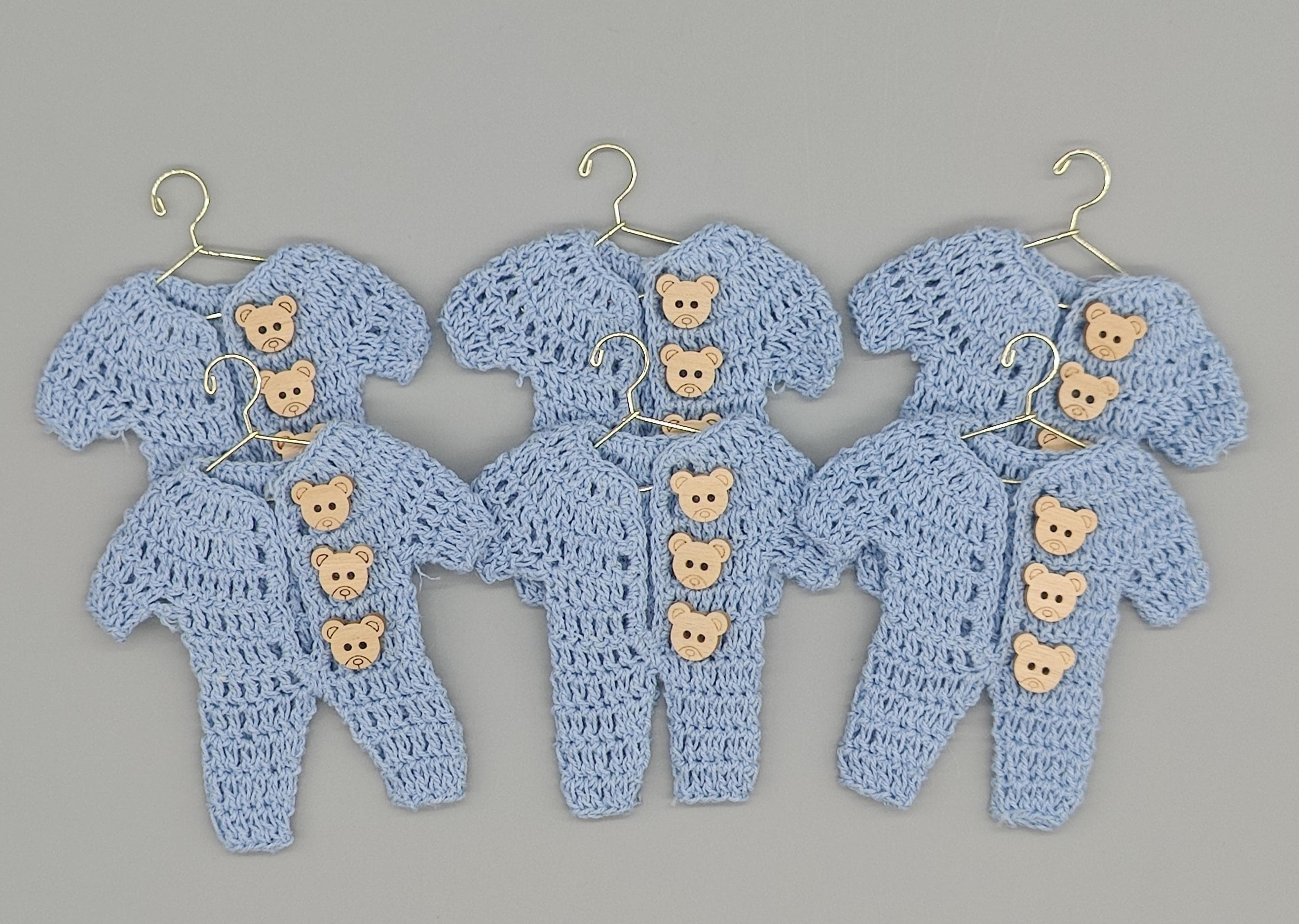 Set of 6 Baby Blue Crochet Onesies – Baby Shower & Welcome Favors